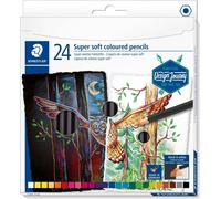 Staedtler Crayons de couleur super soft de haute qualité, Fort pouvoir couvrant sur papier blanc et noir, Boîte en carton avec 24 crayons de couleur assortis, 149C C24