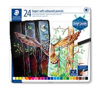 Staedtler Crayons de couleur super soft de haute qualité, Fort pouvoir couvrant sur papier blanc et noir, Boîte métal avec 24 crayons de couleur assortis, 149C M24