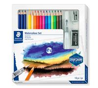 Staedtler Design Journey, Coffret aquarelle mixte pour beaux-arts, Inclus crayons aquarellables, gomme, pinceau à réservoir d'eau et taille-crayon, 61 14610C