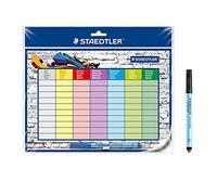 Staedtler Emploi du Temps Lumocolor, Autocollant et réutilisable, effaçable à Sec, Lumocolor correctable Bleu et Noir Inclus, Pince à Crayon