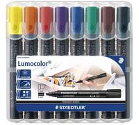 Staedtler Marqueur permanent Lumocolor 350 WP8, pointe biseautée, résistant eau/frottements, Boîte 8