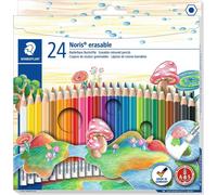 Staedtler Noris Erasable, Crayons de couleur gommables avec système anti-casse, Mine douce de 3 mm, Étui carton avec 24 couleurs vives différentes, 144 50NC24