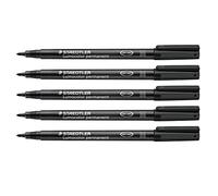 Staedtler Feutre Lumocolor permanent, résistant à l'eau et à l'essuyage sur presque toutes les surfaces, largeur de ligne M 1 mm, rechargeable, longue durée de vie, 5 feutres noirs universels, 317-9X