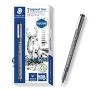 STAEDTLER Feutre pigmenté de différentes largeurs de trait, avec 3 feutres, encre pigmentée indélébile, longue durée, 7 largeurs de ligne avec 3 crayons de couleur, 1