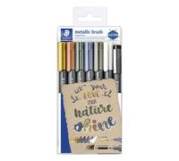 Staedtler Feutres métalliques 8321 TB7 – Pointe pinceau, encre pigmentée à base d'eau, étui 6+1
