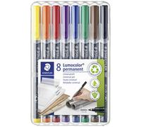 Staedtler Lumocolor 318, Feutres permanents à pointe fine pour toutes les surfaces, Sans xylène ni toluène, Set de 8 couleurs lumineuses, Pointe ogive de 0.6 mm, 318 WP8