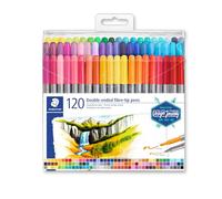 Staedtler Feutres à double pointe pour écriture et coloriage, Pointe fine de 0.5-0.8 mm et compacte extra-large de 3 mm, Étui plastique avec 120 couleurs lumineuses différentes, 3200 TB120