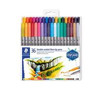 Staedtler Feutres à double pointe pour écriture et coloriage, Pointe fine de 0.5-0.8 mm et pointe compacte extra-large de 3 mm, Étui plastique avec 36 couleurs lumineuses différentes, 3200 TB36