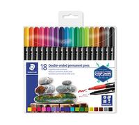 Staedtler Feutres permanents à double pointe pour marquage sur tout type de surface, Pointe fine et ultra-fine, Étui plastique avec 18 feutres différents assortis, 3187 TB18