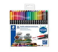 Staedtler Feutres permanents à double pointe pour marquage sur tout type de surface, Pointe fine et ultra-fine, Étui plastique avec 36 feutres différents assortis, 3187 TB36
