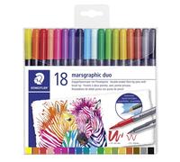 Staedtler Feutres de coloriage 3001 TB18 – Aquarellable, double pointe pinceau, étui 18