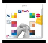 Staedtler FIMO 8023-C24-1 Pâte à modeler Basic Colours 600 g 24 demi-blocs assortis avec mode d'emploi