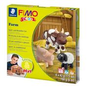 STAEDTLER FIMO kids 8034 Kit « La ferme » - 4 blocs de 42 g chacun | Durcissement au four, bâtonnet de modelage et accessoires de bricolage - modelage créatif pour les enfants - Réf. 8034 01 LY
