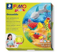 STAEDTLER - Fimo Kids Form&Play - Set "Le monde sous-marin" - 4 pains pâte à modeler 42 g assortis + 1 outil de modelage + 1 décor + notice d'utilisation détaillée - 8034 14 LY