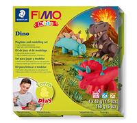STAEDTLER - Fimo Kids Form&Play - Set "Les dinosaures" - 4 pains pâte à modeler 42 g assortis + 1 outil de modelage + 1 décor + notice d'utilisation détaillée - 8034 07 LY