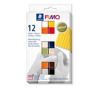 Staedtler FIMO Soft, Assortiment de 12 demi-pains de pâte FIMO aux couleurs naturelles assorties, Pâte à modeler durcissant au four et facile à démouler, 8023 C12-4
