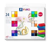 Staedtler FIMO Soft, Assortiment de 24 demi-pains de pâte FIMO aux couleurs vives assortis, Pâte à modeler durcissant au four et facile à démouler, 8023 C24-1