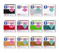 Staedtler FIMO Soft & Effect Pâte à modeler polymère pour four - 12 blocs de 57 g - Couleurs de Noël - Noir, blanc, argent métallique, blanc galaxie, etc