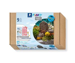 STAEDTLER FIMOair 81 Set 06 Pâte à modeler Séchage à l'air libre - Kit de décoration d'Halloween avec outils de modelage et accessoires (9 pièces, y compris un bloc d'argile effet granit de 350 g)