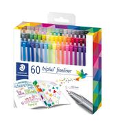 Staedtler Feutres Triplus Fineliner 334 C60 – Pointe extra-fine 0,3 mm, étui carton 60 couleurs