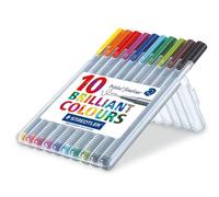 Staedtler Triplus Fineliner, Feutres à pointe extra-fine pour écriture et contours, Étui chevalet avec 10 couleurs lumineuses assorties, 334 SB10