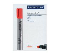 Staedtler - Flipchart Marker - Marqueur Permanent - Pointe Ogive - Encre Pigmentée À Base D'eau Rouge - Lot De 10