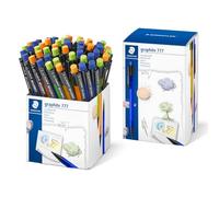 Staedtler Graphite 777 - Gobelet 50 Porte-Mines 0,7 Mm Assortis | Finition Soft-Touch, gomme extra-large - couleurs de corps assorties, bureau - Réf. 777 07KP50