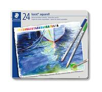 Staedtler Karat Aquarell, Crayons de couleur aquarellables de qualité professionnelle, Grande miscibilité des couleurs, Boîte métal de 24 crayons assortis, 125 M24