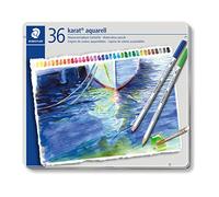 Staedtler Karat Aquarell, Crayons de couleur aquarellables de qualité professionnelle, Grande miscibilité des couleurs, Boîte métal de 36 crayons assortis, 125 M36