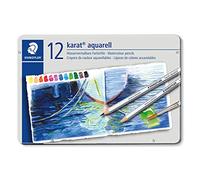 Staedtler Karat Aquarell, Crayons de couleur aquarellables de qualité professionnelle, Grande miscibilité des couleurs, Boîte métal de 12 crayons assortis, 125 M12