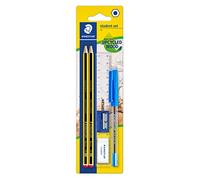 Staedtler Kit Papèterie pour Étudiant Staedtler | 2 crayons, gomme, taille-crayon, stylo à bille et règle - forme hexagonale - Réf. 120SET BKD