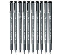 Staedtler Lot de 10 feutres fins modèle Fineliner Pigment Liner à pointe calibrée 0.3 mm, pour les croquis, le dessin et l'écriture