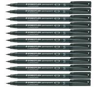 Staedtler Lot De 12 Marqueurs Permanent "Lumocolor 313s" Pointe Fine 0,4 Mm Noir