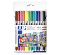 STAEDTLER Lot de 12 stylos de coloriage Design Journey à double extrémité, largeur de trait de 0,5 à 3,0 mm - 12 couleurs assorties - 3200 C12