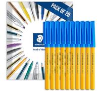 STAEDTLER Lot de 20 stylos à bille à pointe fine Bleu 430F | Pointe fine de 0,3 mm dans un emballage d'enveloppe, lisse, pour écrire, dessiner, étudier