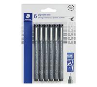 STAEDTLER Lot de 6 stylos encre pigment e - Largeur de trait assortie - 0,05 mm, 0,1 mm, 0,2 mm, 0,3 mm, 0,5 mm, 0,8 mm
