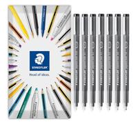 STAEDTLER Lot de 7 stylos à pointe fine 308 Pigment Liner - Idéal pour écrire, croquis, dessin technique, marquage - Encre noire - Emballage cadeau - Tailles de pointe fine à audacieuse
