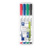 STAEDTLER Lumocolor 301 Feutres tableau blanc - 4 couleurs, 1,0 mm | Encre effaçable à sec, pointe fine - jusqu’à 8 h capuchon ouvert sans sécher - Art.-Nr. 301 WP4