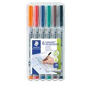 Staedtler Lumocolor 311, Feutres non-permanents à pointe super fine pour toutes les surfaces, Sans xylène ni toluène, Set de 6 couleurs lumineuses, Pointe ogive 0.4 mm, 311 WP6