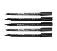 Staedtler Lumocolor 313-9X Lot de 5 feutres universels permanents, résistants aux frottements et à l'eau sur presque toutes les surfaces, largeur de ligne S 0,4 mm, rechargeables, longue durée de vie,