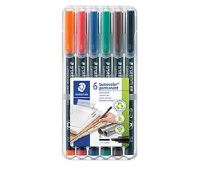 Staedtler Lumocolor 314 - Etui Chevalet Staedtler Box 6 Feutres Permanents Pointe Biseautée 1 À 2,5 Mm Assortis