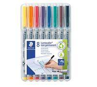 Staedtler Lumocolor 315 Feutres non permanents - 8 couleurs, 1,0 mm | Encre universelle hydrosoluble, pointe moyenne - s’efface du film & tableau blanc, corps recy rt.-Nr. 315 WP8