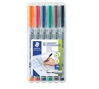 Staedtler Lumocolor 315, Feutres non-permanents à pointe moyenne pour toutes les surfaces, Sans xylène ni toluène, Set de 6 couleurs lumineuses, Pointe ogive 1.0 mm, 315 WP6