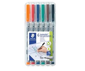 Staedtler Lumocolor 315, Feutres non-permanents à pointe moyenne pour toutes les surfaces, Sans xylène ni toluène, Set de 6 couleurs lumineuses, Pointe ogive 1.0 mm, 315 WP6