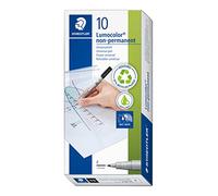Staedtler Lumocolor 316, Feutres noirs non-permanents à pointe fine pour toutes les surfaces, Sans xylène ni toluène, Boîte en carton avec 10 feutres noirs non-permanents, 316-9 VE