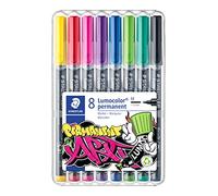 Staedtler Lumocolor 317 ART Set permanent - 8 couleurs, 1,0 mm | Encre universelle indélébile anti-frottement pour le créatif, technologie DRY SAFE - Art.-Nr. 317 WP8-1