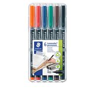 Staedtler Lumocolor 317, Feutres permanents à pointe moyenne pour toutes les surfaces, Sans xylène ni toluène, Set de 6 couleurs lumineuses, Pointe ogive de 1.0 mm, 317 WP6