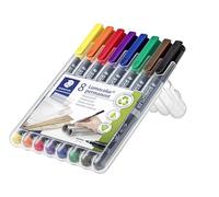 Staedtler Lumocolor 318, Feutres permanents à pointe fine pour toutes les surfaces, Sans xylène ni toluène, Set de 8 couleurs lumineuses, Pointe ogive de 0.6 mm, 318 WP8