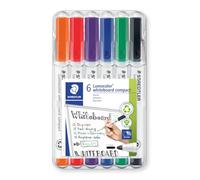 Staedtler Lumocolor 341 - Etui Chevalet Staedtler Box 6 Marqueurs Compacts Effaçables À Sec Pointe Ogive 1 À 2 Mm Assortis