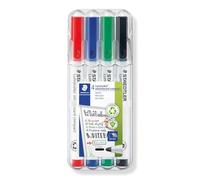 Staedtler Marqueurs pour tableau blanc Lumocolor 341 WP4 – étui 4 couleurs, pointe ogive 1–2 mm